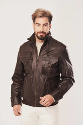 Alric - Men's Brown Bomber Leather Jacket
