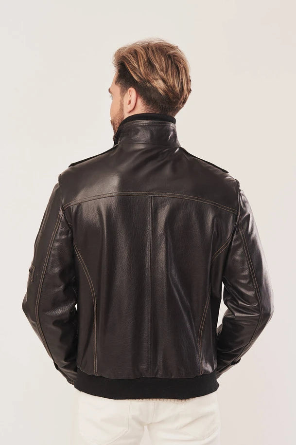 Alric - Men's Distressed Black Bomber Leather Jacket