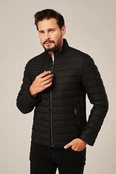 Blaine - Men's Black Puffer Leather Jacket