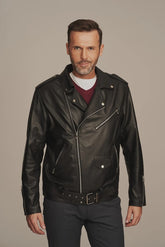Brax - Men's Black Leather Biker Jacket