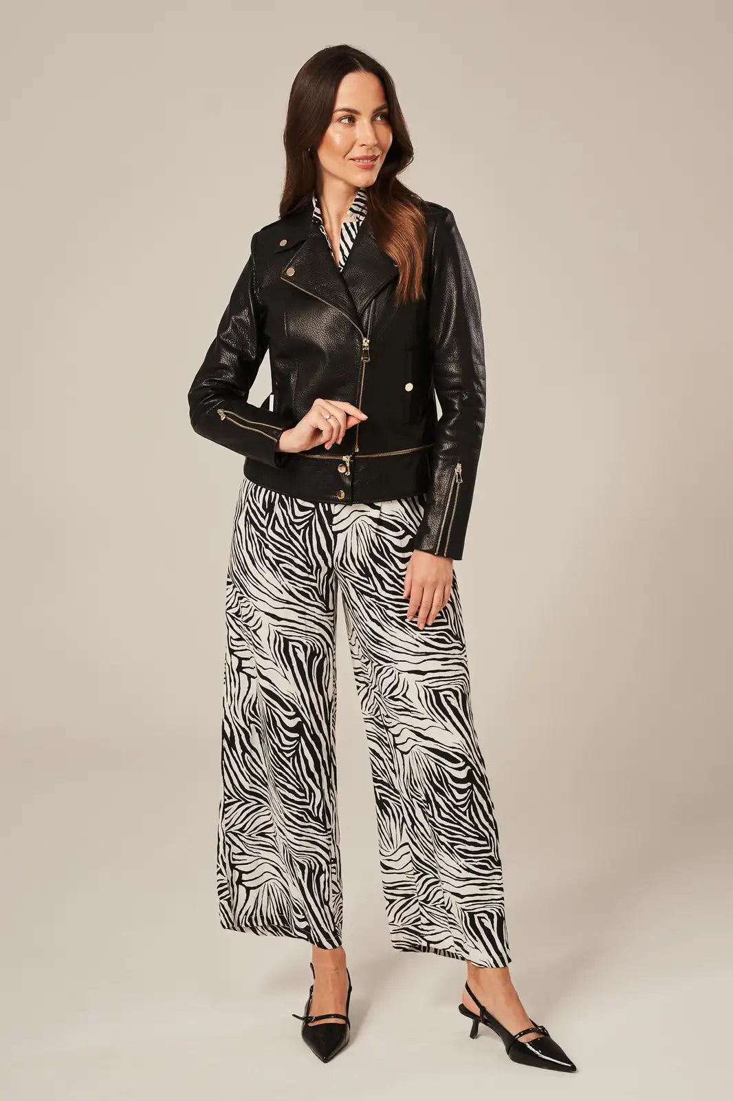 Calen - Women's Black Sheepskin Leather Biker Jacket