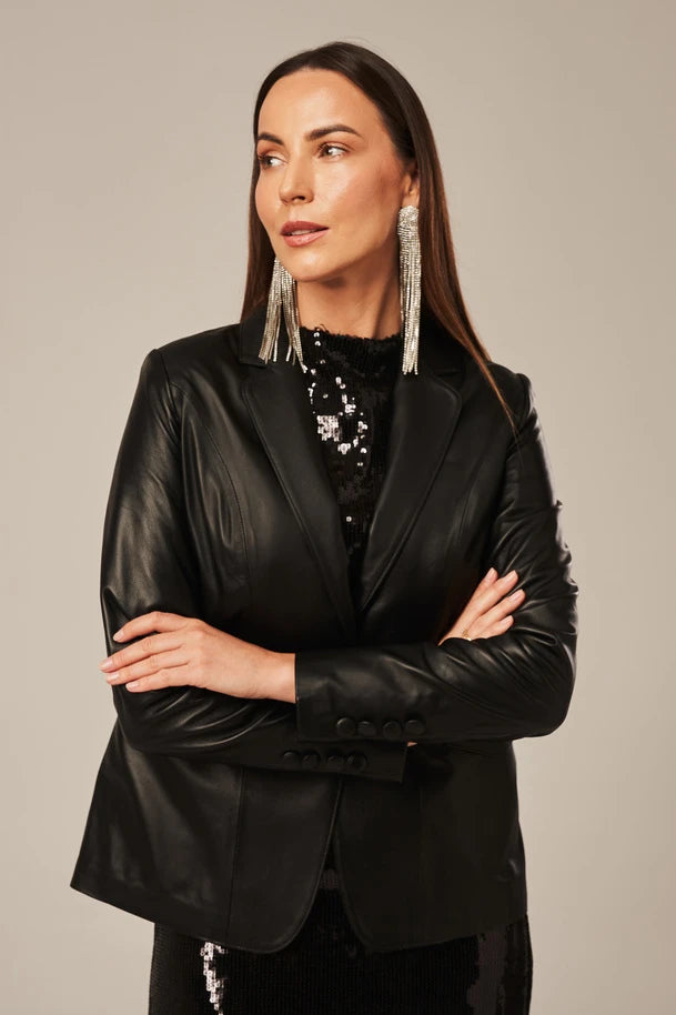 Calythe - Women's Black Sheepskin Leather Blazer