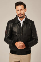 Cayden - Men's Black Bomber Style Flight Leather Jacket