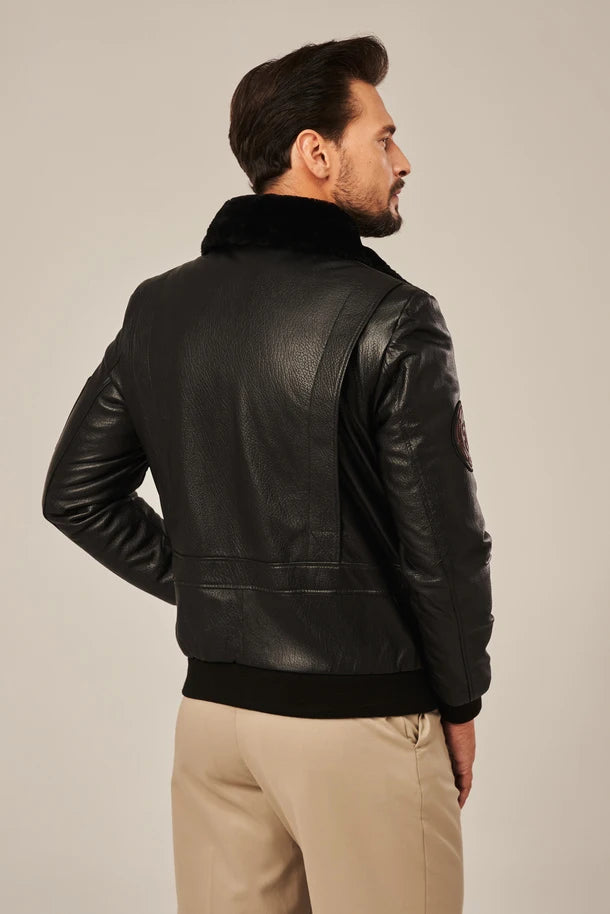 Cayden - Men's Black Bomber Style Flight Leather Jacket