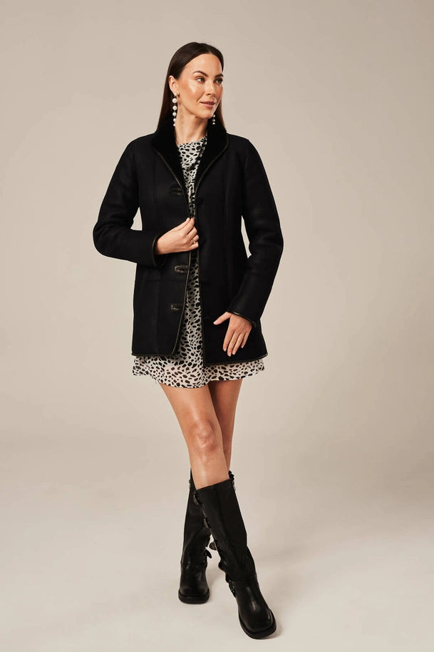 Eldara - Women's Black Sheepskin Shearling Coat