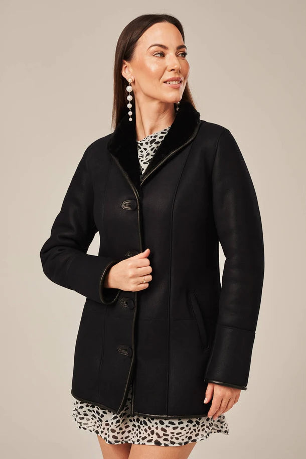 Eldara - Women's Black Sheepskin Shearling Coat