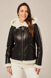 Isla - Women's Black Shearling Aviator Jacket