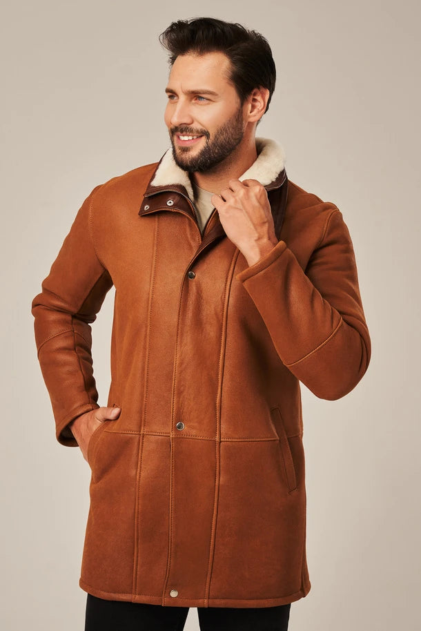 Kael - Men’s Light Brown Shearling Leather Coat