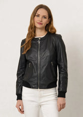 Kaia - Women’s Leather Black Bomber Jacket