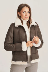 Lyra - Women's Sheepskin Dark Brown Shearling Jacket