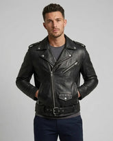 Men's Black Sheepskin Leather Biker Jacket