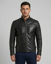 Men's Black Motorcycle Padded Leather Jacket