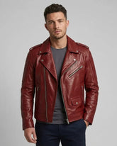 Men's Maroon Biker Padded Leather Jacket