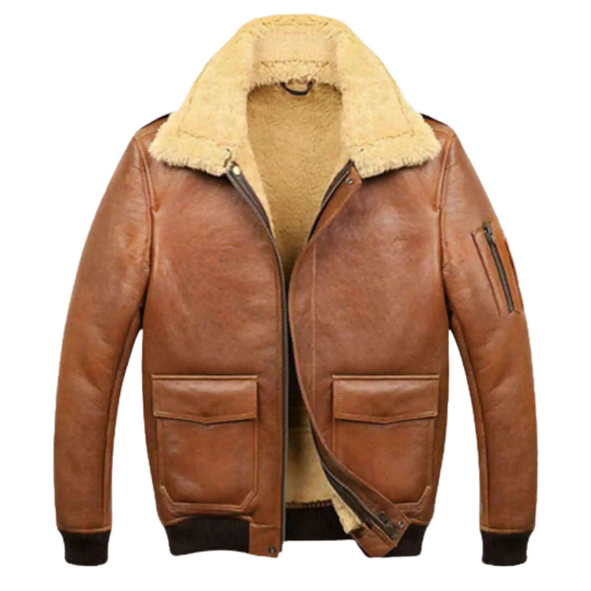 Men’s B2 Aviator Camel Brown Fur Shearling Leather Jacket