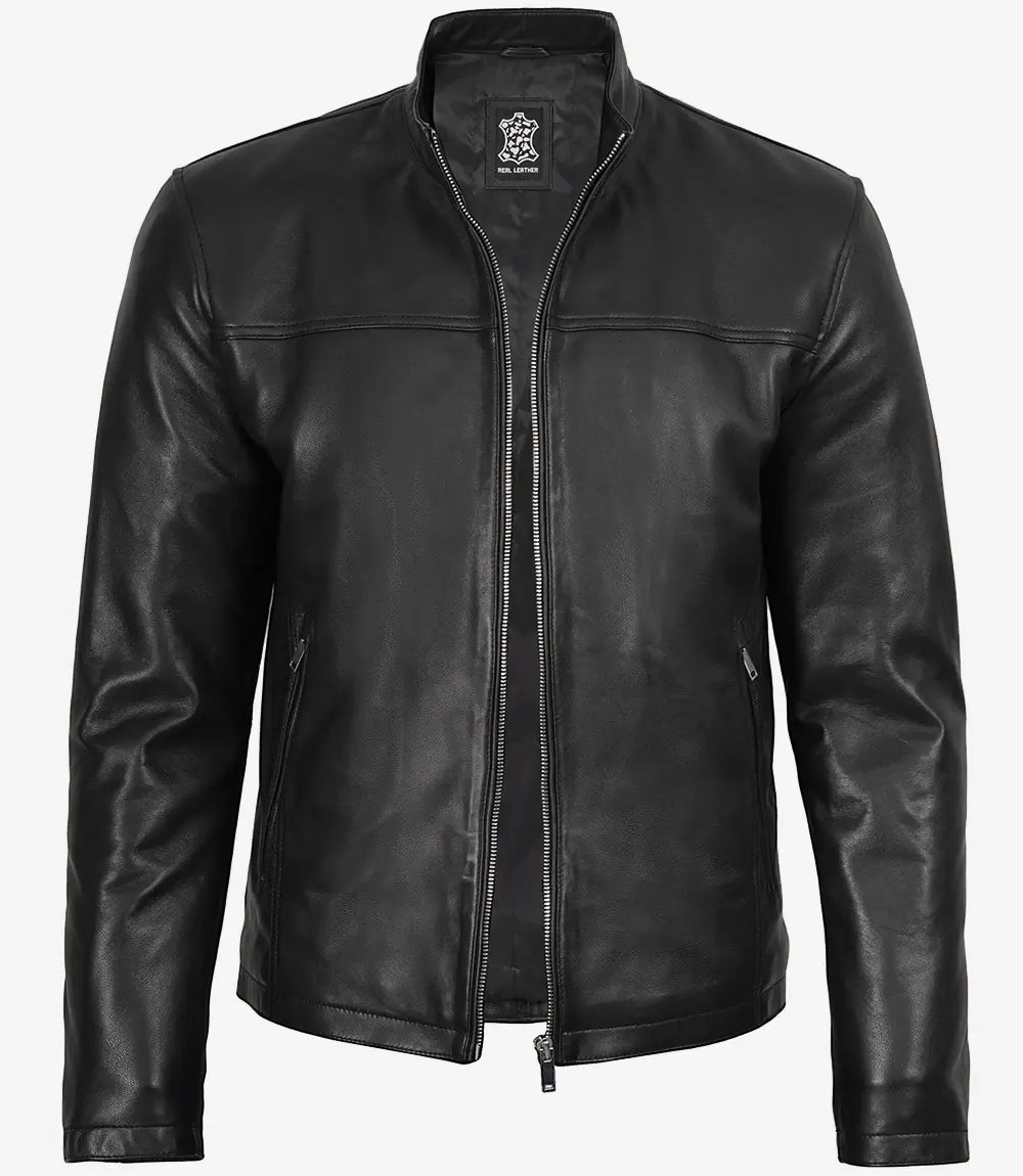 Men's Biker Style Black Sheep Leather Jacket