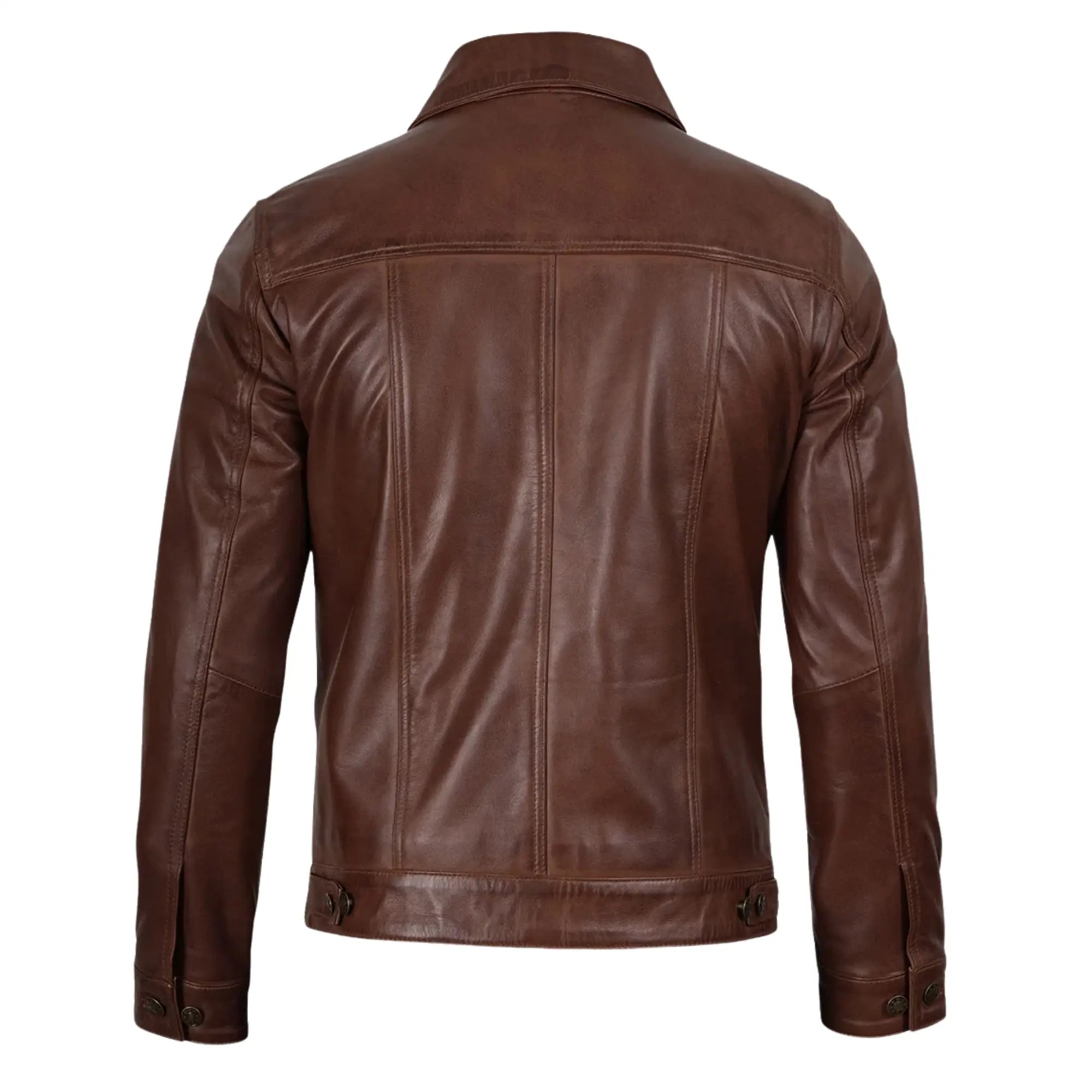 Men's Sheepskin Brown Leather Trucker Jacket