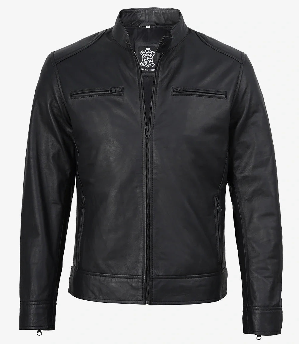 Men's Sheepskin Leather Matte Black Jacket