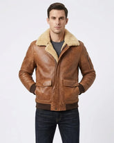 Men’s B2 Aviator Camel Brown Fur Shearling Leather Jacket