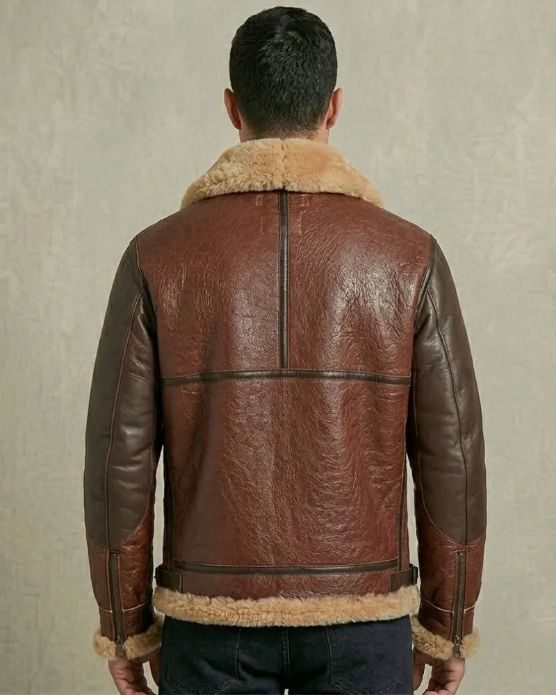 Men's B3 Bomber Style Brown Shearling Leather Jacket