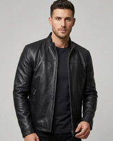 Men's Biker Style Black Sheep Leather Jacket