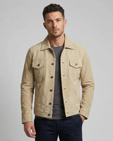 Men's Classic Real Suede Trucker Style Camel Leather Jacket