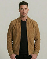Men's Light Brown Suede Leather Bomber Jacket