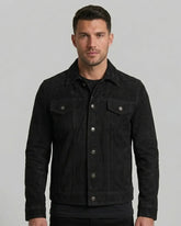 Men's Trucker Premium Black Suede Leather Jacket