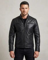 Men's Sheepskin Leather Matte Black Jacket
