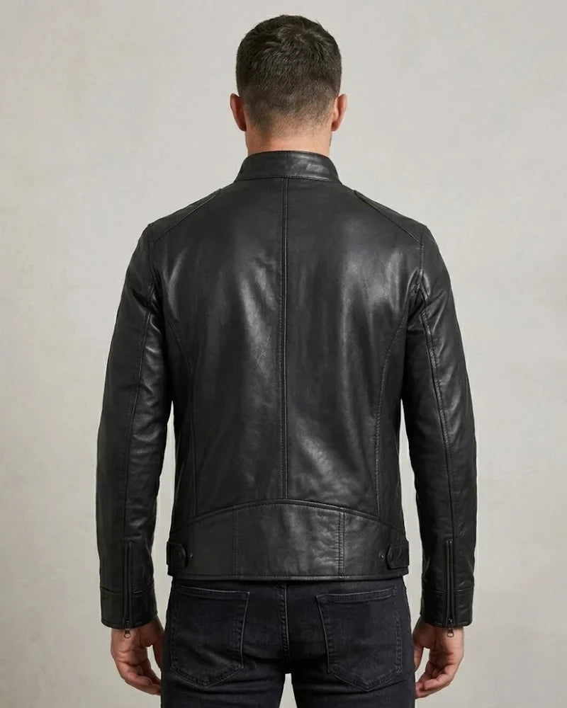 Men's Sheepskin Leather Matte Black Jacket
