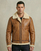 Men's Tan Brown B3 Aviator Bomber Leather Jacket