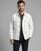 Men's White Premium Cotton Bomber Jacket