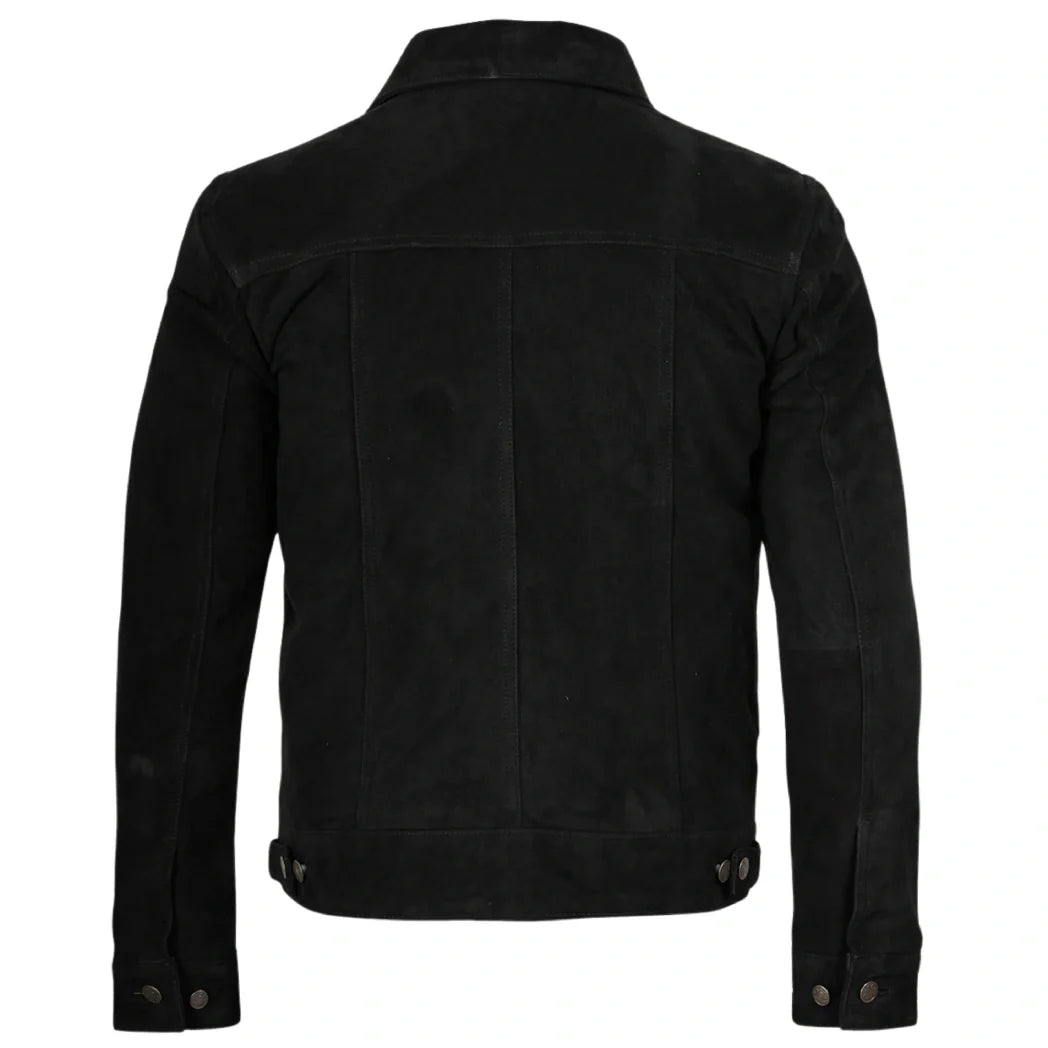 Men's Trucker Premium Black Suede Leather Jacket