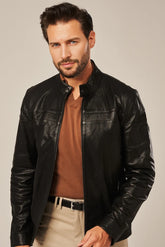 Rowan - Men's Black Leather Cafe Racer Jacket