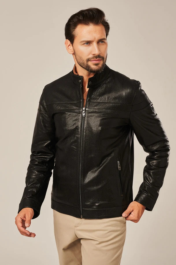 Rowan - Men's Black Leather Cafe Racer Jacket