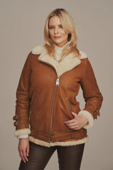 Selene - Women's Light Brown Aviator Shearling Leather Jacket