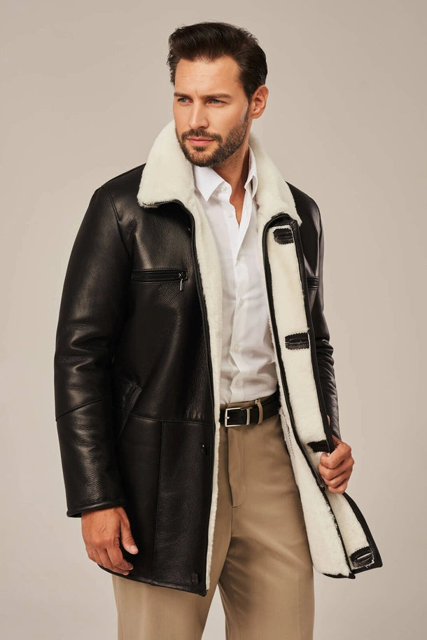 Silas - Men's Black Shearling Leather Coats