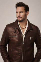 Soren - Men's Brown Leather Cafe Racer Jacket