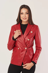Vanthea - Women's Sheepskin Red Leather Blazer
