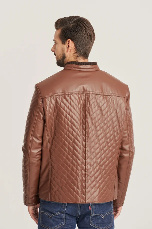 Aldric - Men's Dark Brown Sheepskin Leather Quilted Jacket