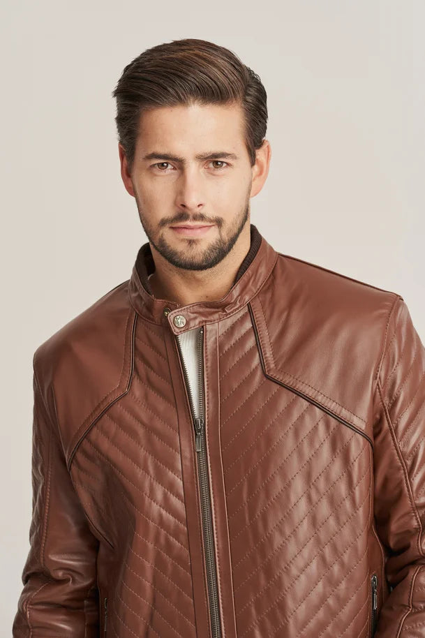 Aldric - Men's Dark Brown Sheepskin Leather Quilted Jacket