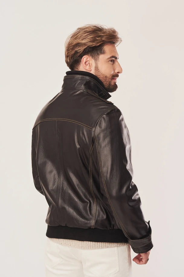 Alric - Men's Distressed Black Bomber Leather Jacket