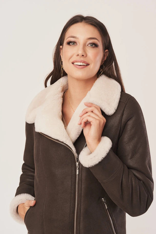 Arwen - Women's Sheepskin Brown Leather Shearling Jacket