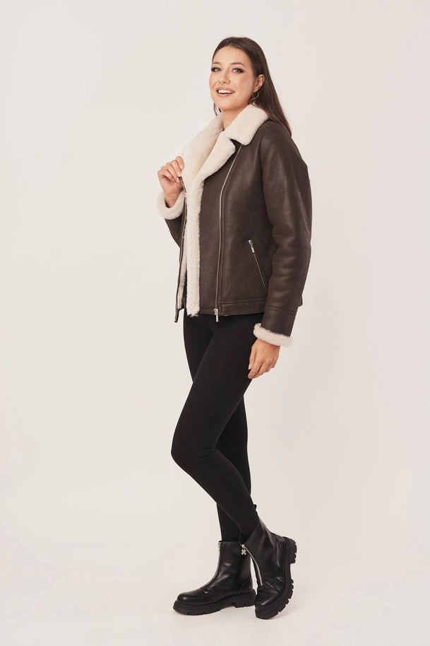 Arwen - Women's Sheepskin Brown Leather Shearling Jacket