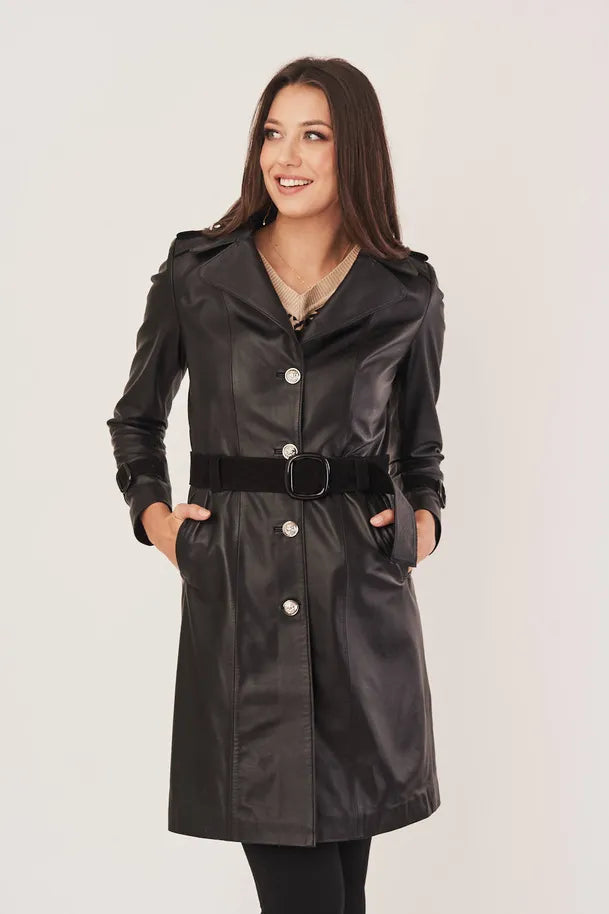Auriella - Women's Sheepskin Leather Coat in Black