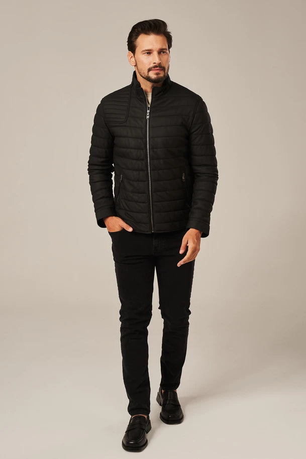 Blaine - Men's Black Puffer Leather Jacket