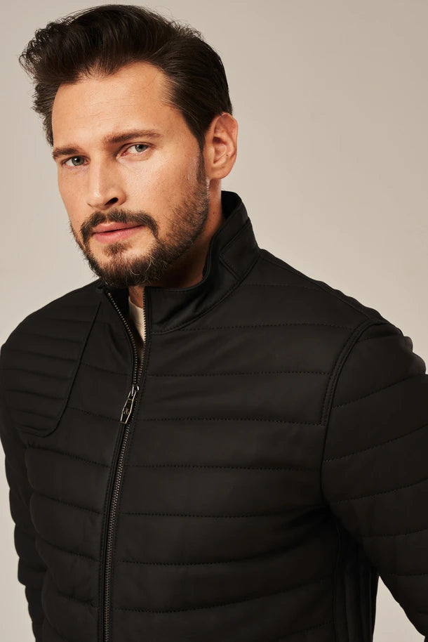Blaine - Men's Black Puffer Leather Jacket