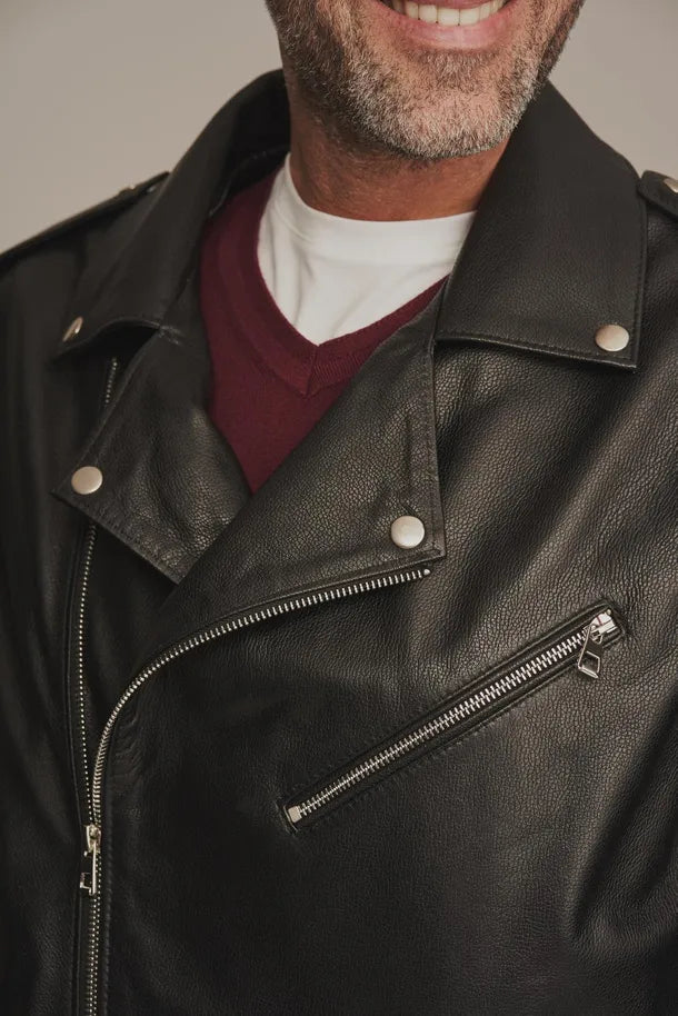 Brax - Men's Black Leather Biker Jacket