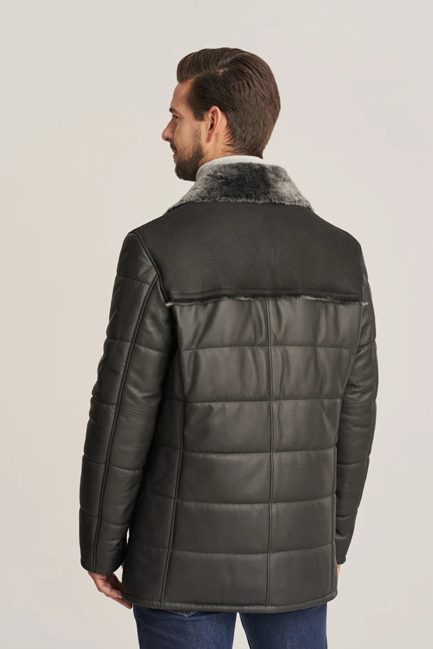 Caldrin -  Men's Black Shearling Puffer Leather Jacket