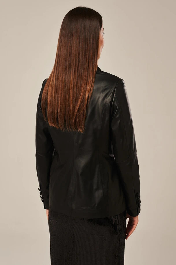 Calythe - Women's Black Sheepskin Leather Blazer