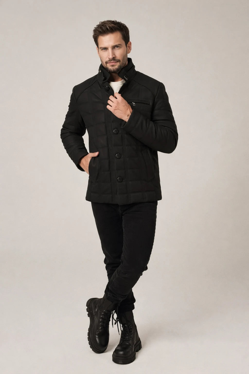 Cassian - Men's Black Leather Quilted Jacket